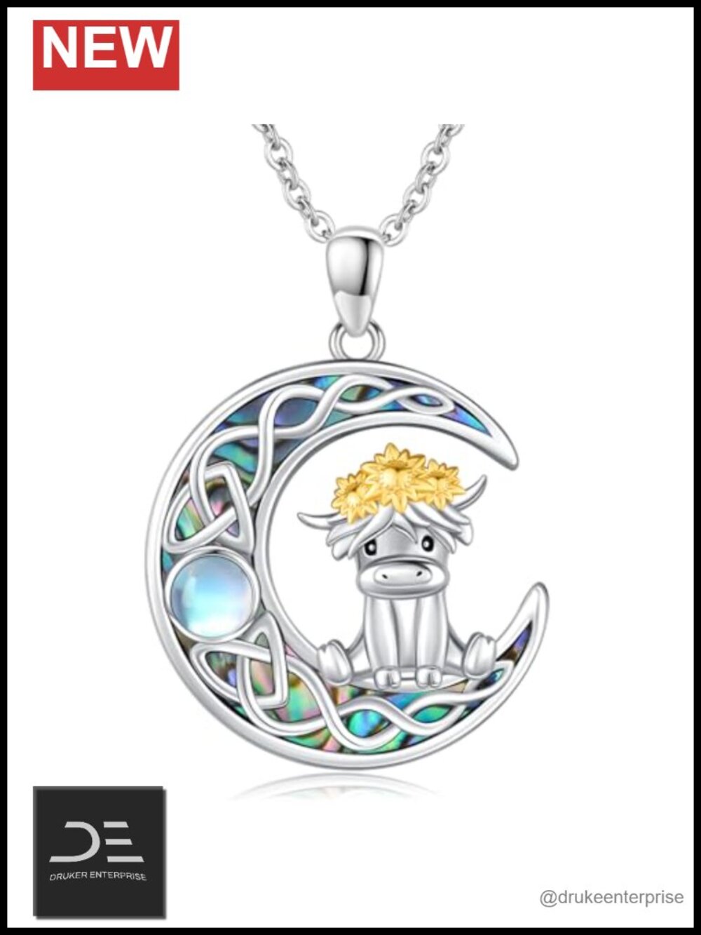 Highland Cow Necklace 925 Sterling Silver Pendant Celtic Jewelry